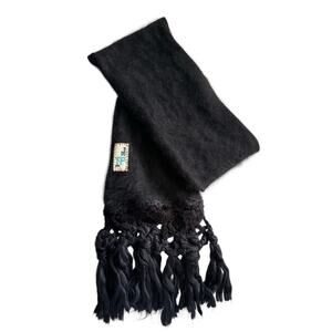 Free People Vintage Fluffy Crochet Fringe Angora Wool Scarf Logo Boho Archive